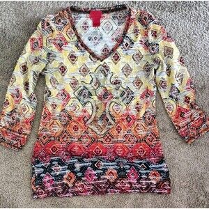 Y2K V Cristina Distressed Top Large Embellished Cross Multi Colored Religious
